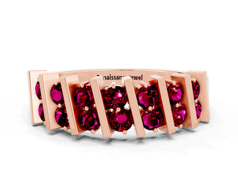 Rose gold Channel Set Round Garnet Anniversary Band with Vertical Prongs_6