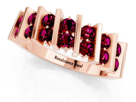 Rose gold Channel Set Round Garnet Anniversary Band with Vertical Prongs_7