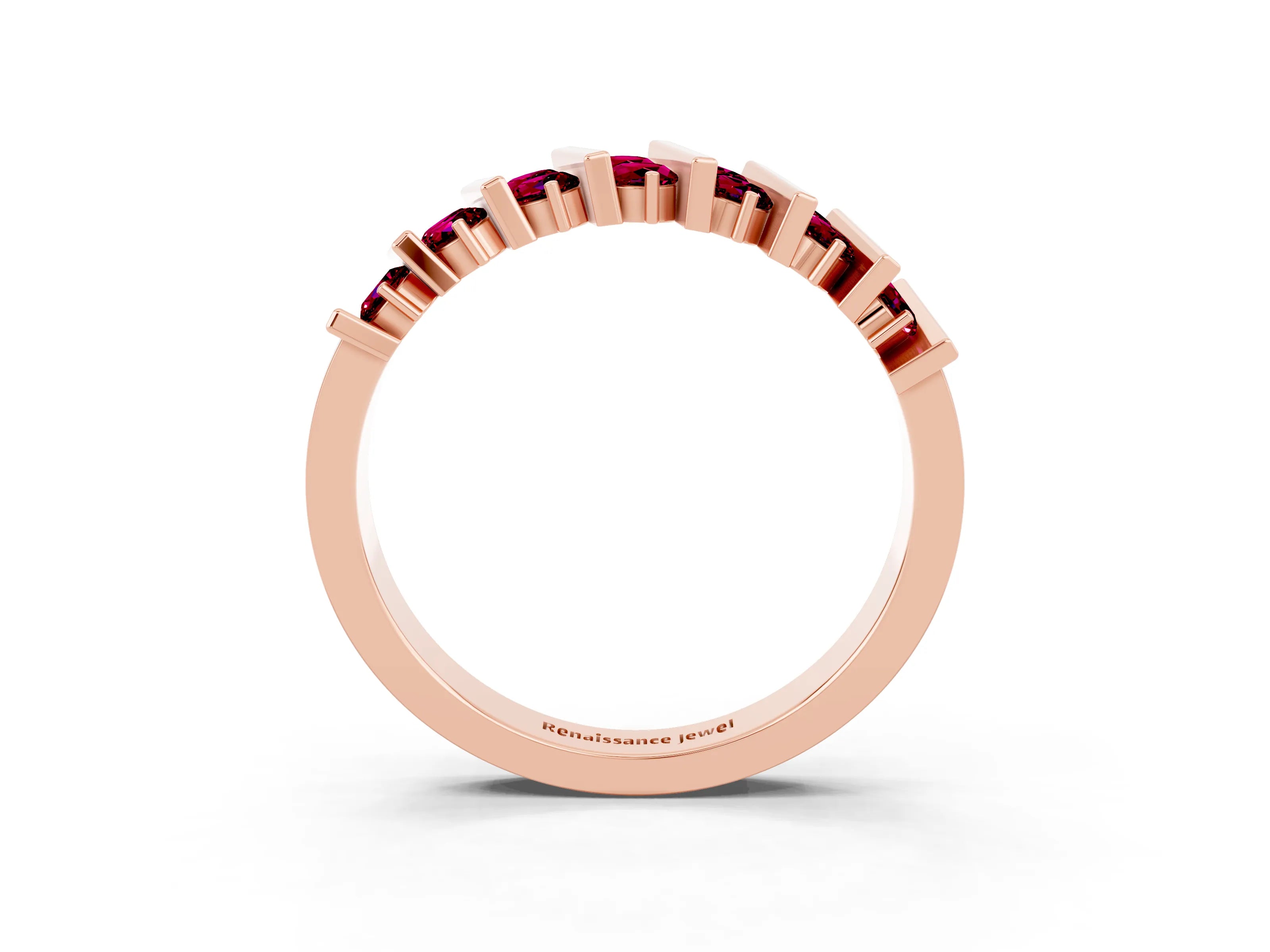 Rose gold Channel Set Round Garnet Anniversary Band with Vertical Prongs_9