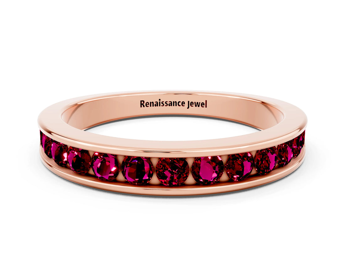 Rose gold Channel Set Round Garnet Eternity Band_6