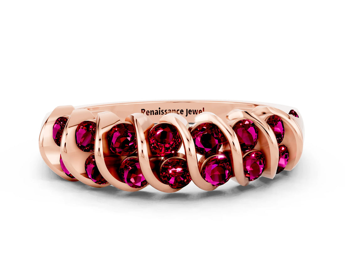 Rose gold Channel Set Round Garnet Multi-Row Band_6