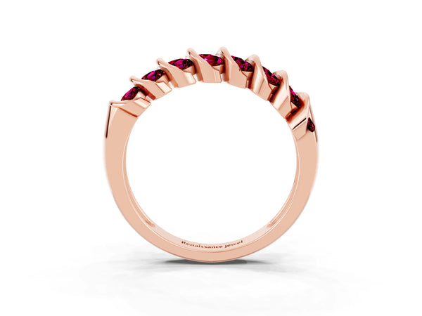 Rose gold Channel Set Round Garnet Multi-Row Band