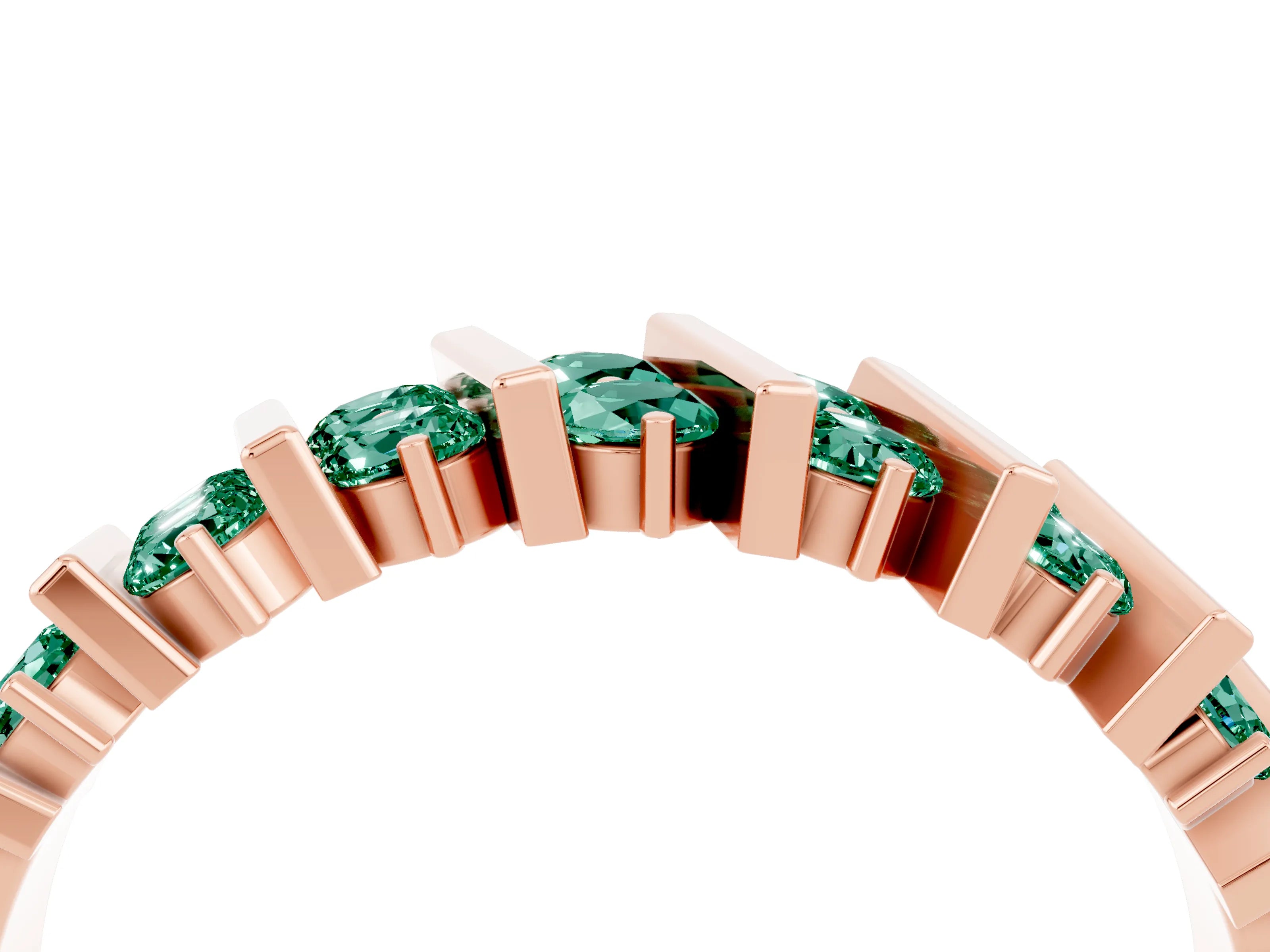 Rose gold Channel Set Round Green Sapphire Anniversary Band with Vertical Prongs_10