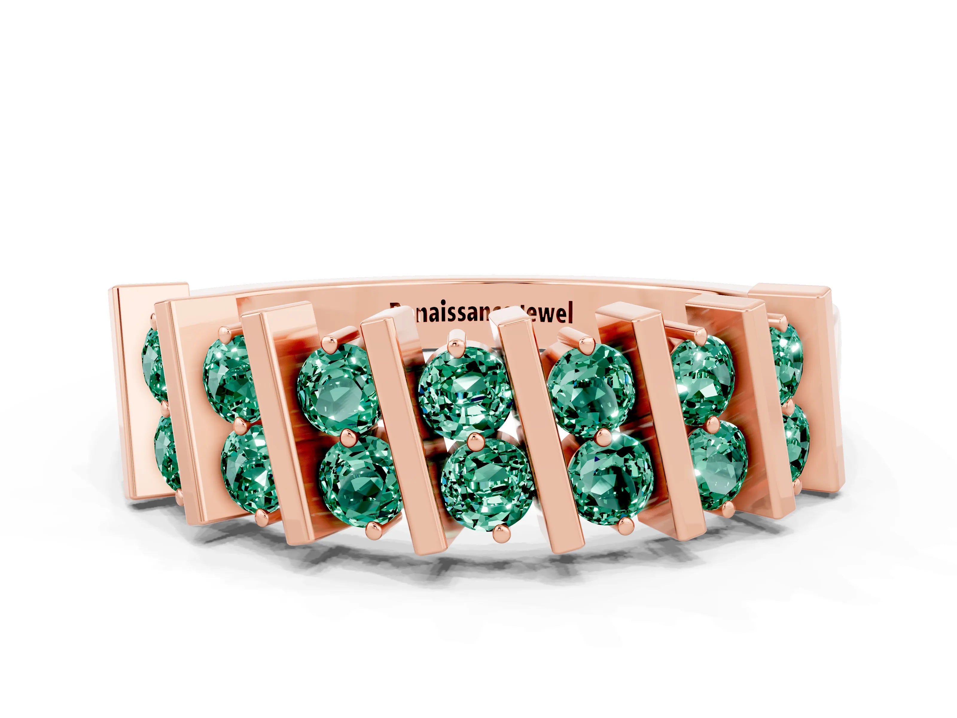 Rose gold Channel Set Round Green Sapphire Anniversary Band with Vertical Prongs_6