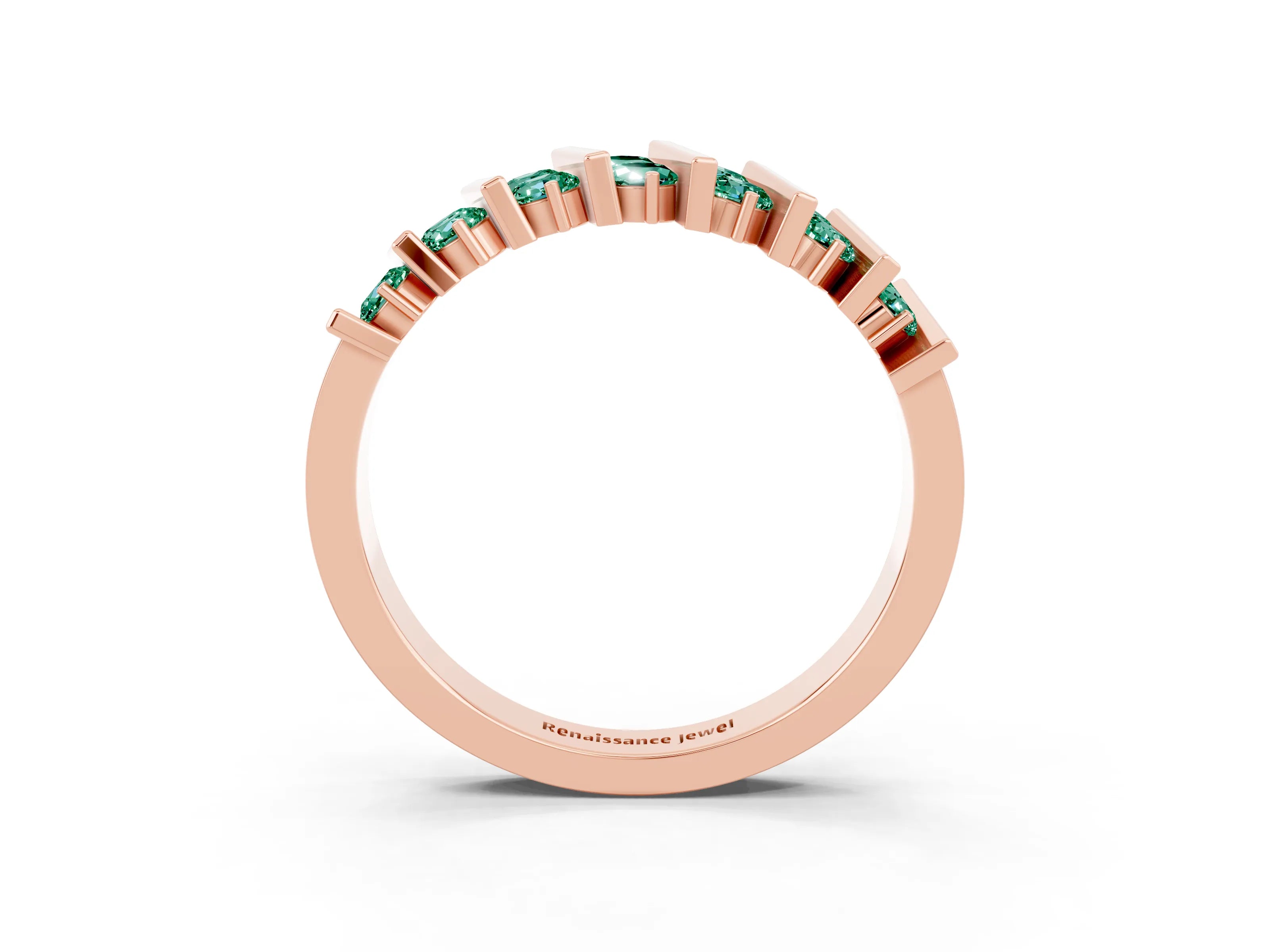 Rose gold Channel Set Round Green Sapphire Anniversary Band with Vertical Prongs_9