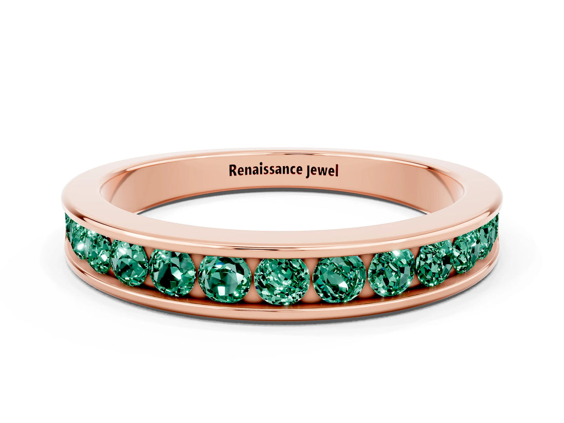 Rose gold Channel Set Round Green Sapphire Eternity Band_6