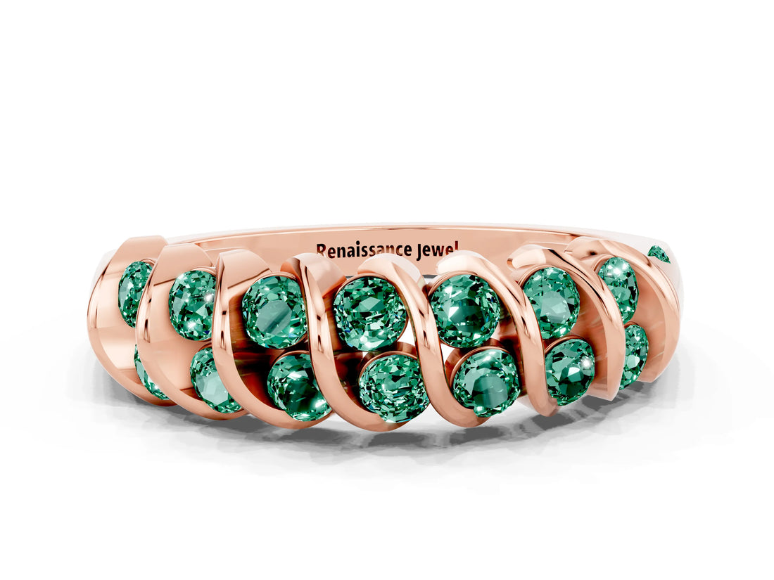 Rose gold Channel Set Round Green Sapphire Multi-Row Band_6