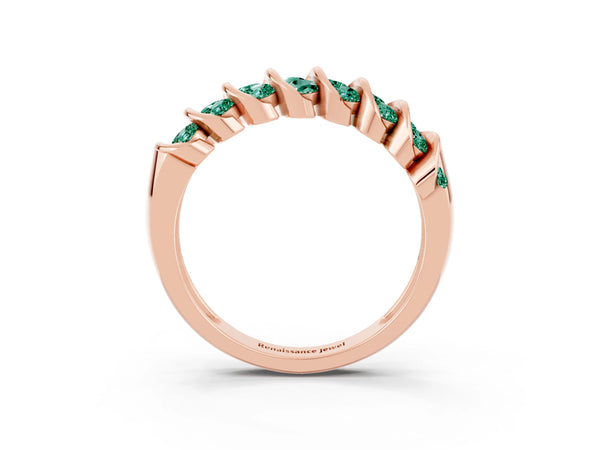Rose gold Channel Set Round Green Sapphire Multi-Row Band