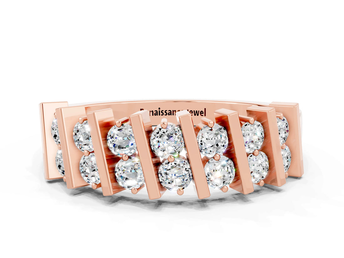 Rose gold Channel Set Round Moissanite Anniversary Band with Vertical Prongs_6