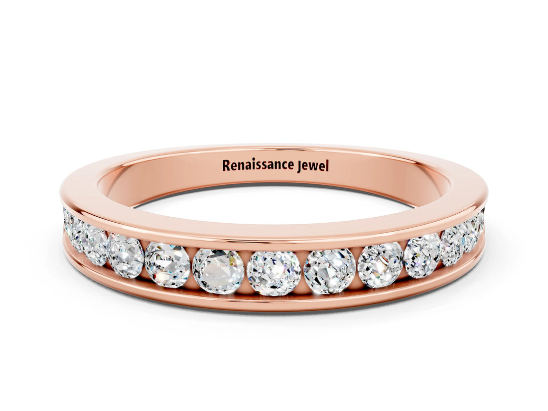 Rose gold Channel Set Round Moissanite Eternity Band_6