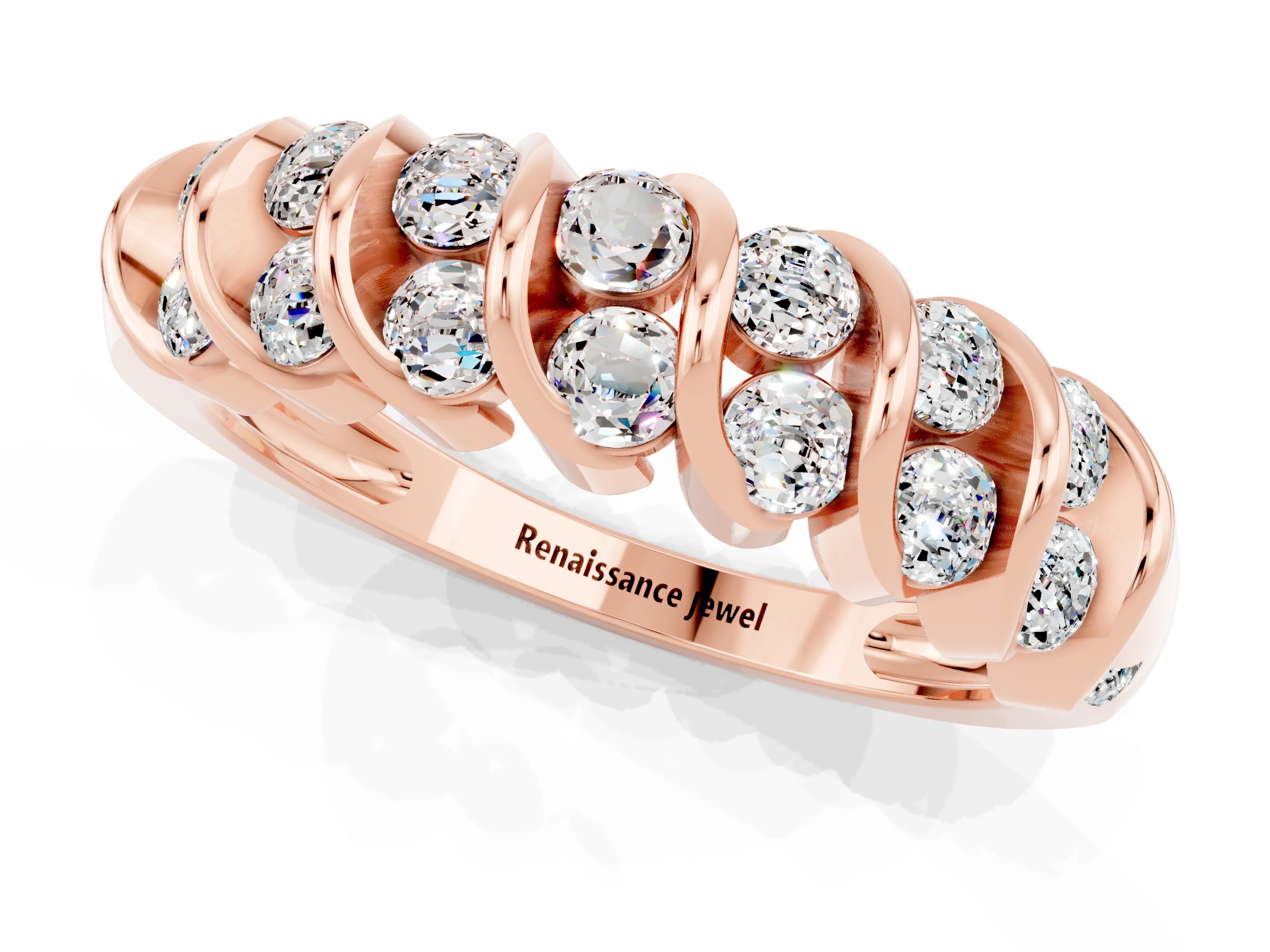 Rose gold Channel Set Round Moissanite Multi-Row Band_7