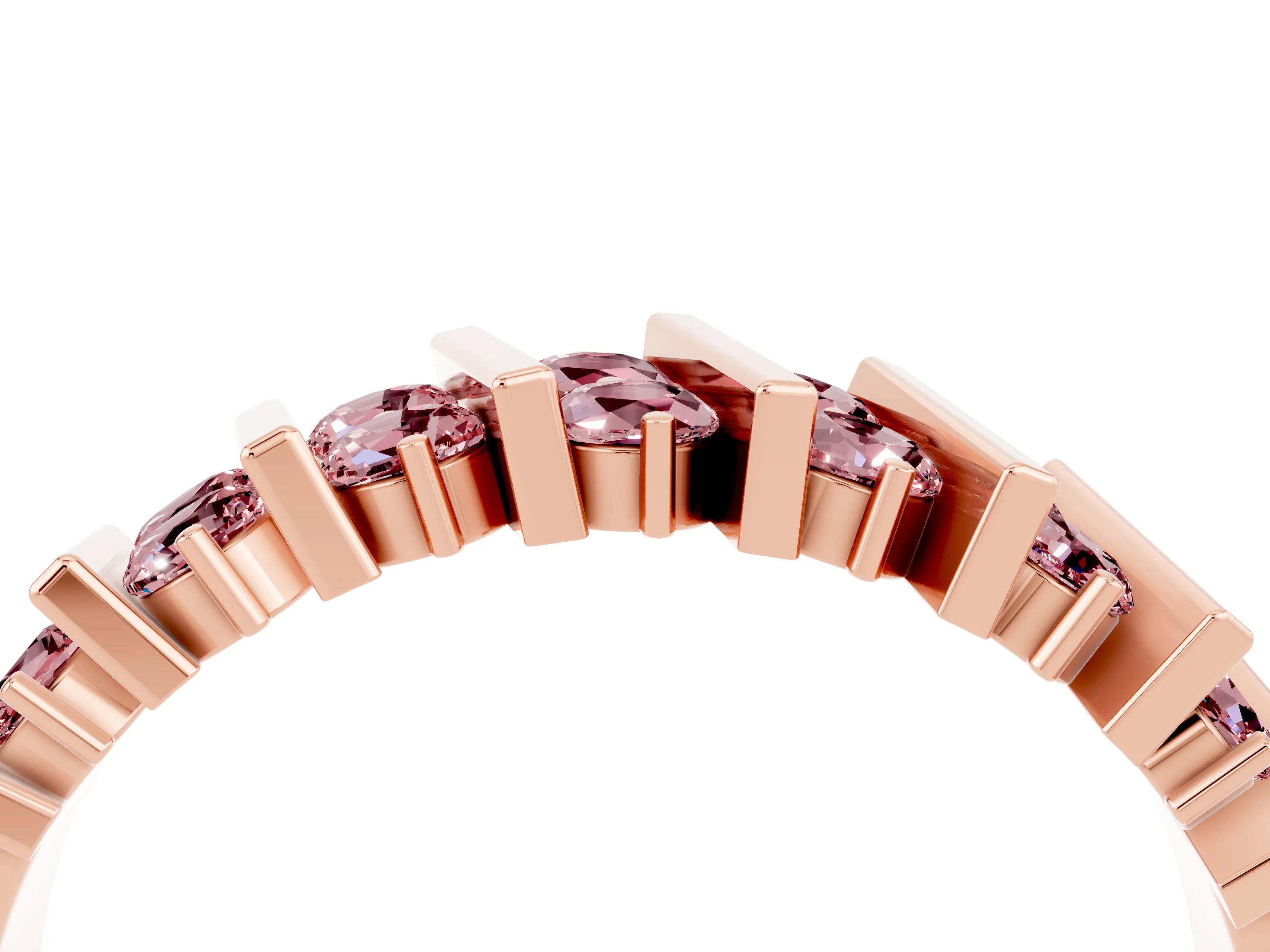 Rose gold Channel Set Round Morganite Anniversary Band with Vertical Prongs_10