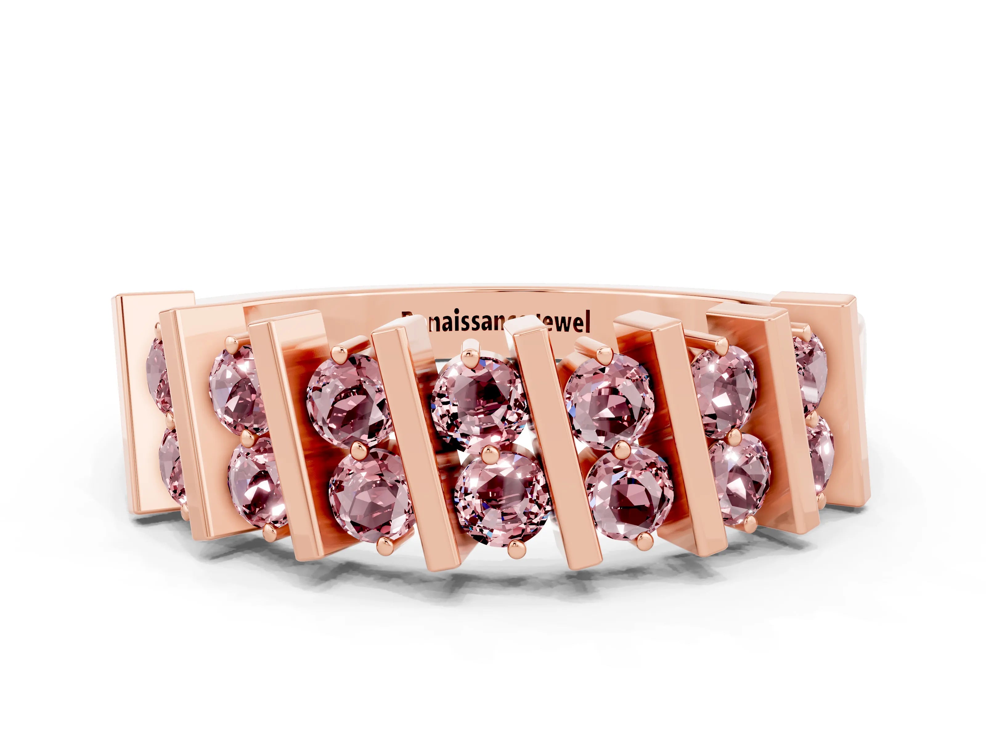 Rose gold Channel Set Round Morganite Anniversary Band with Vertical Prongs_6