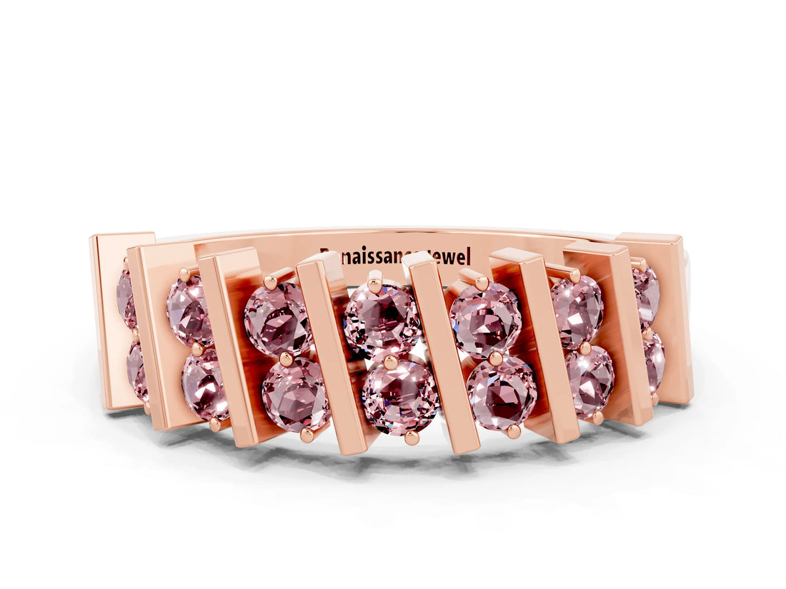 Rose gold Channel Set Round Morganite Anniversary Band with Vertical Prongs_6