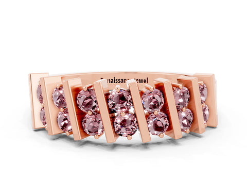 Rose gold Channel Set Round Morganite Anniversary Band with Vertical Prongs_6
