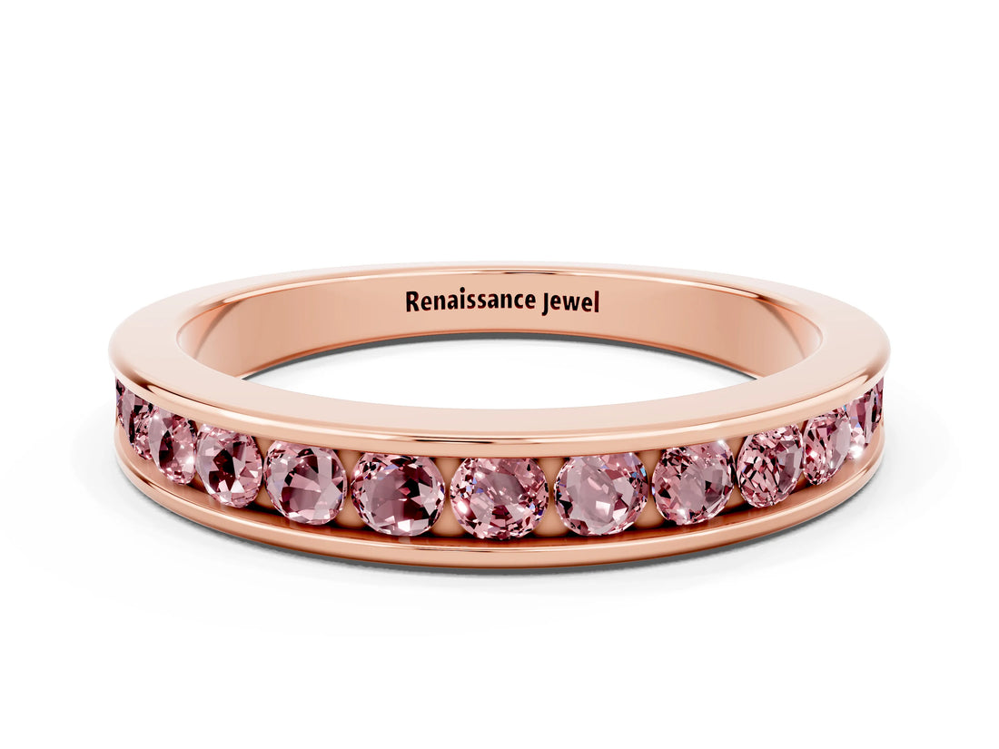 Rose gold Channel Set Round Morganite Eternity Band_6