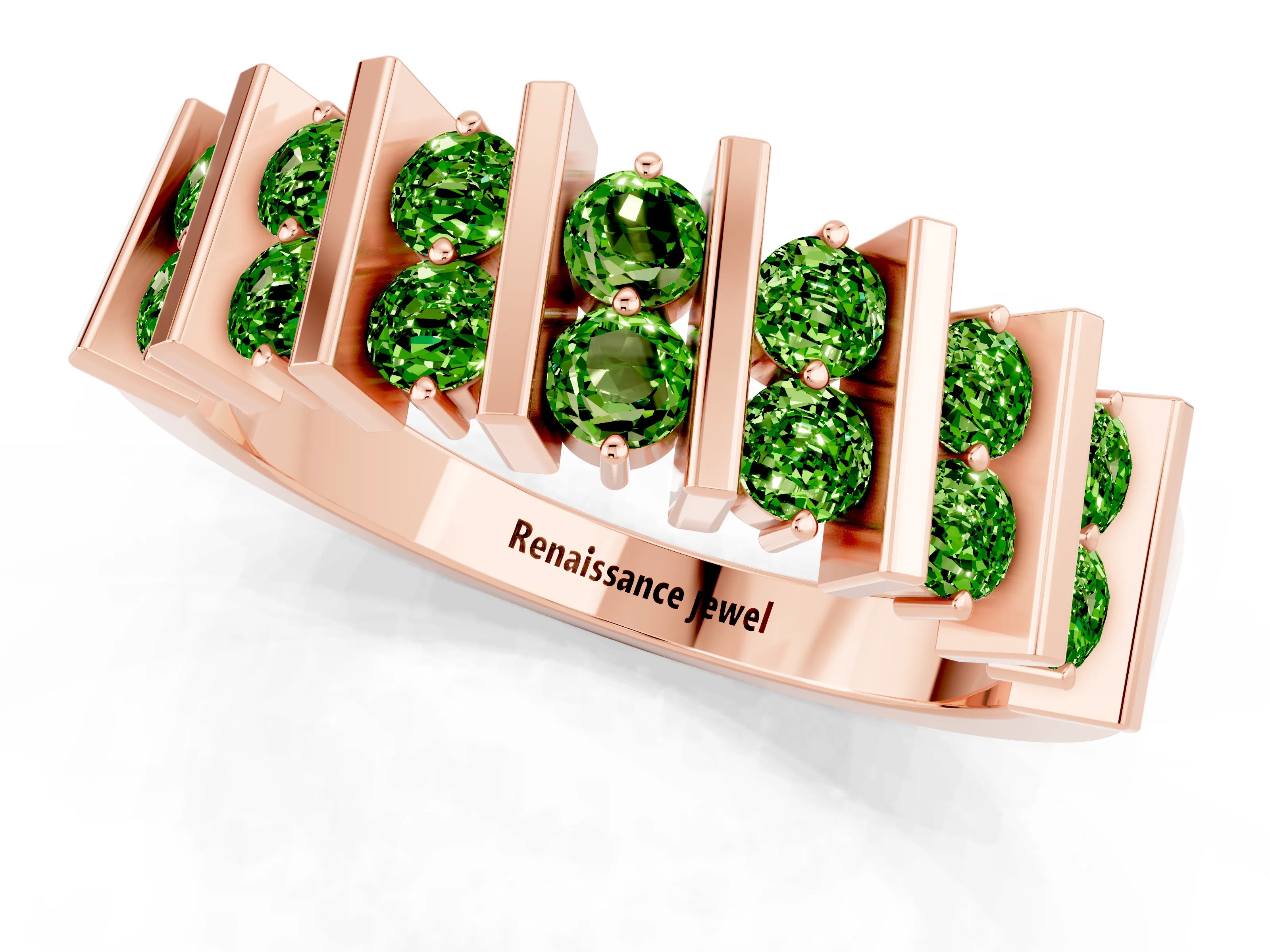 Rose gold Channel Set Round Peridot Anniversary Band with Vertical Prongs_7