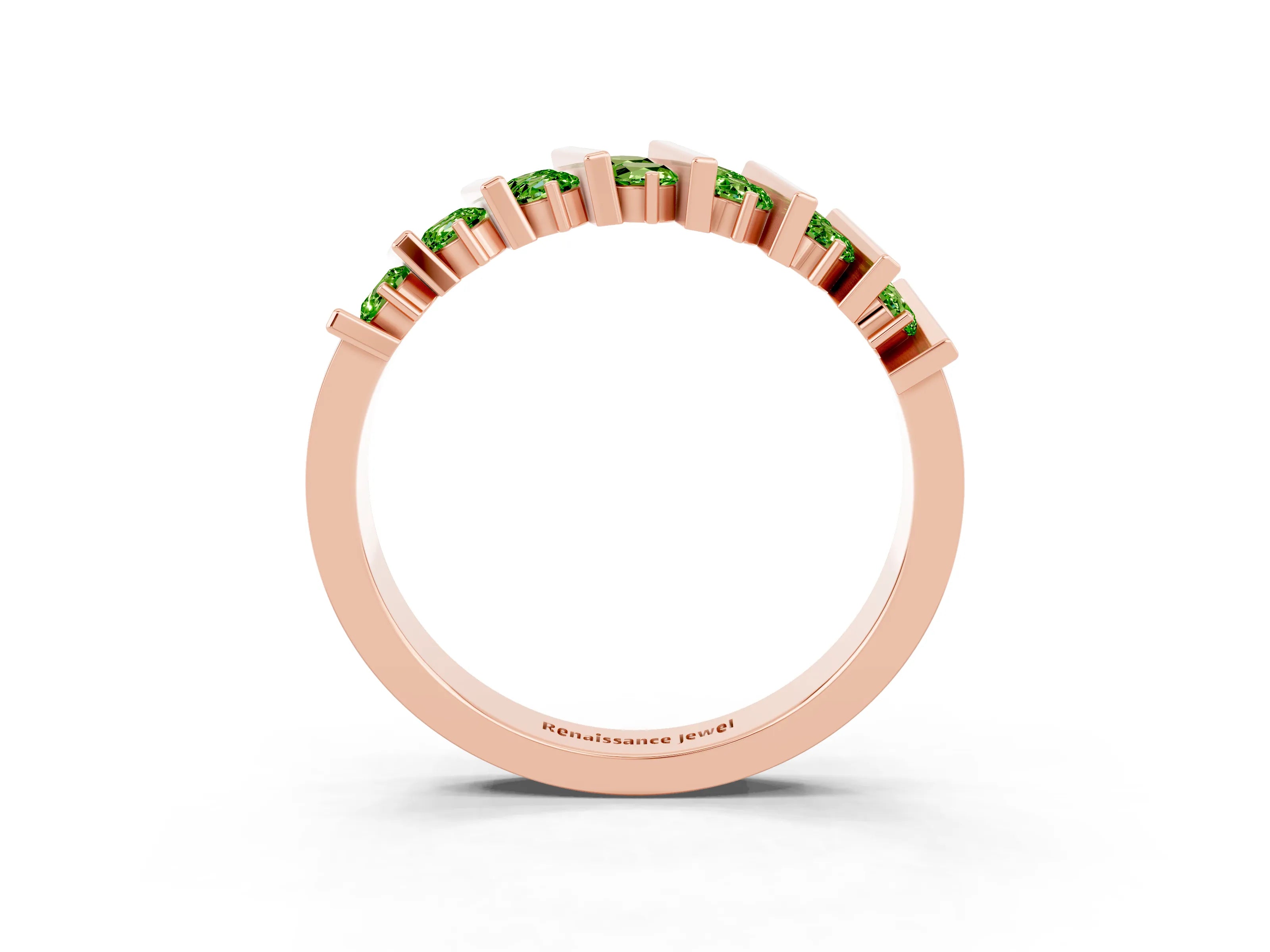 Rose gold Channel Set Round Peridot Anniversary Band with Vertical Prongs_9