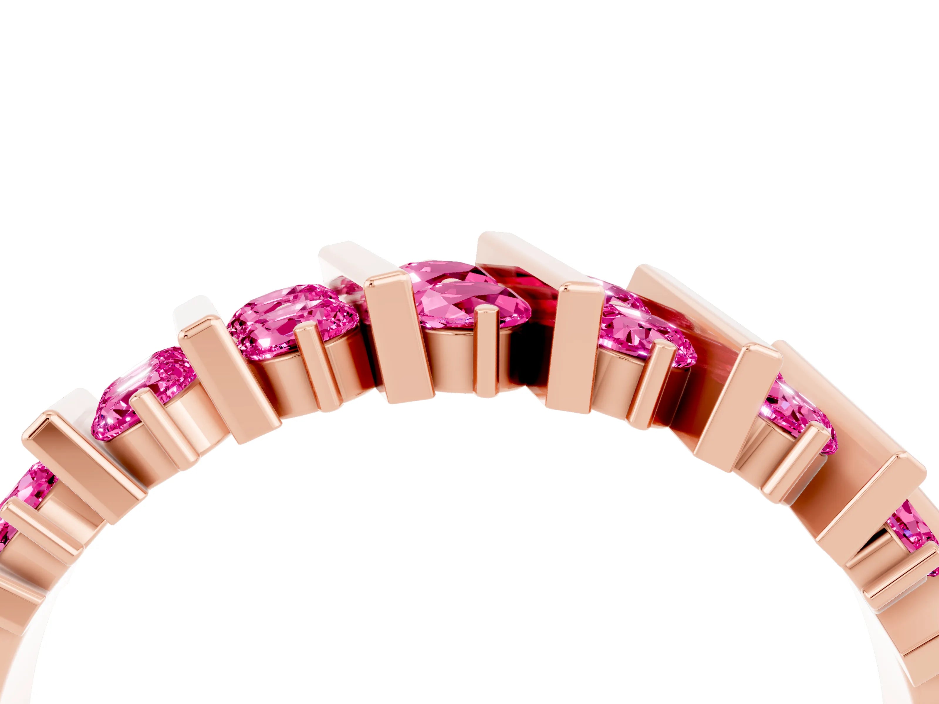 Rose gold Channel Set Round Pink Sapphire Anniversary Band with Vertical Prongs_10