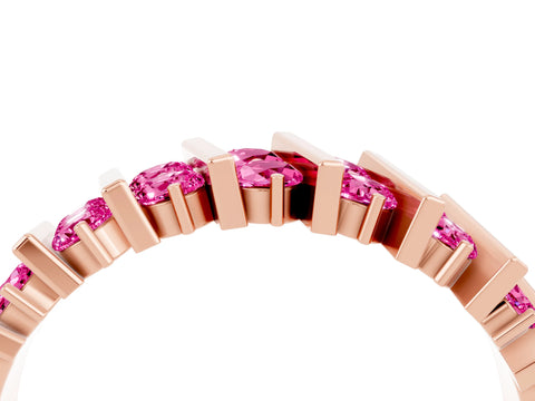 Rose gold Channel Set Round Pink Sapphire Anniversary Band with Vertical Prongs_10