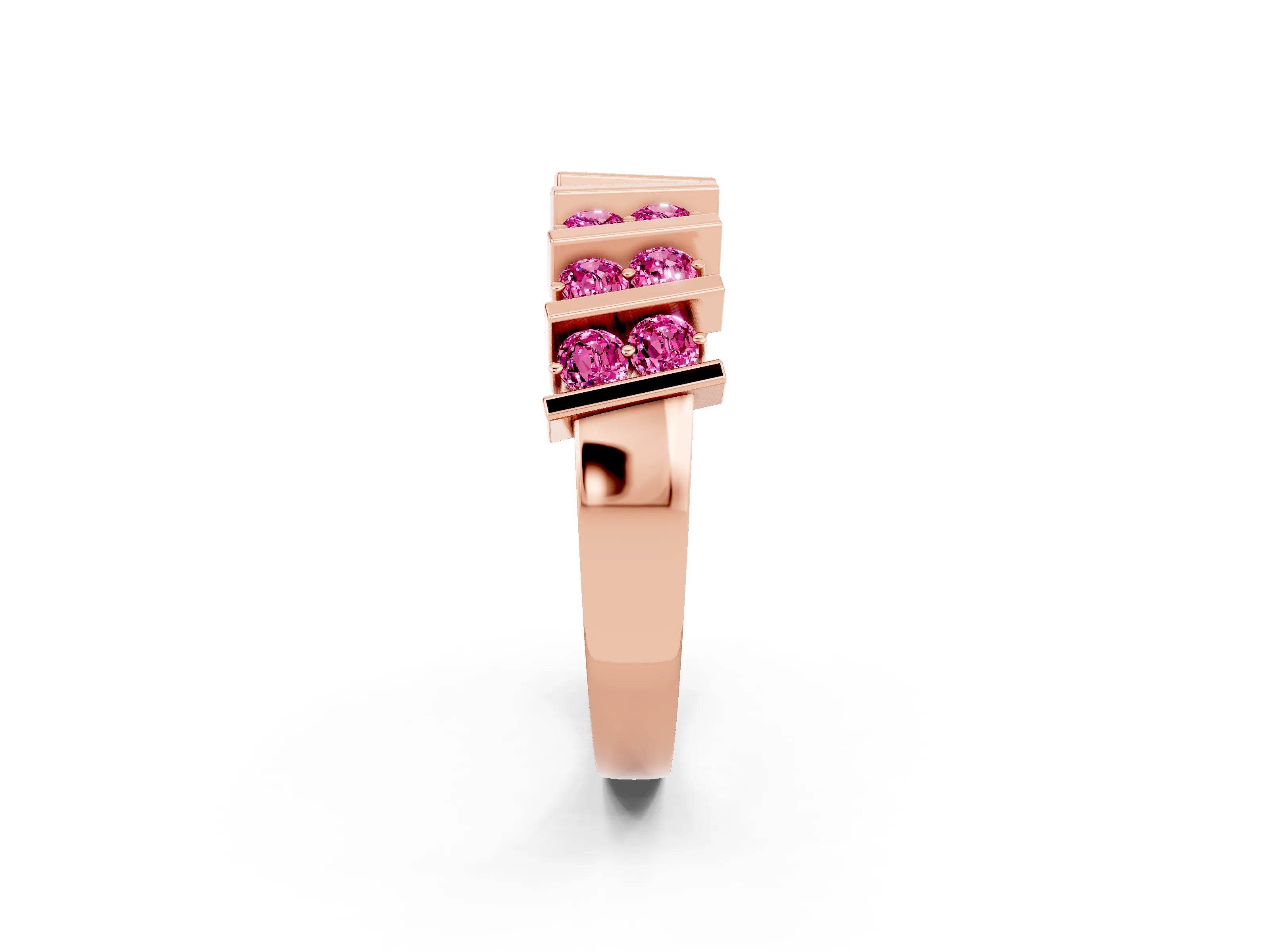 Rose gold Channel Set Round Pink Sapphire Anniversary Band with Vertical Prongs_8