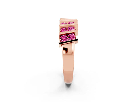 Rose gold Channel Set Round Pink Sapphire Anniversary Band with Vertical Prongs_8
