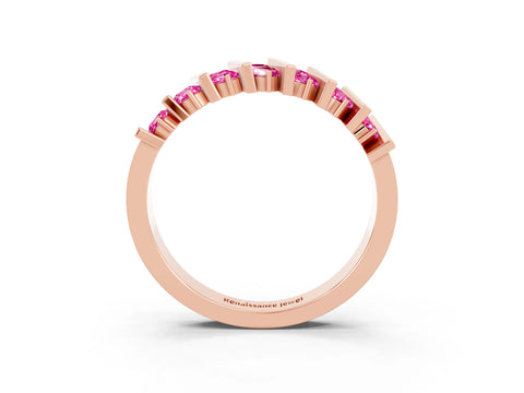 Rose gold Channel Set Round Pink Sapphire Anniversary Band with Vertical Prongs_9