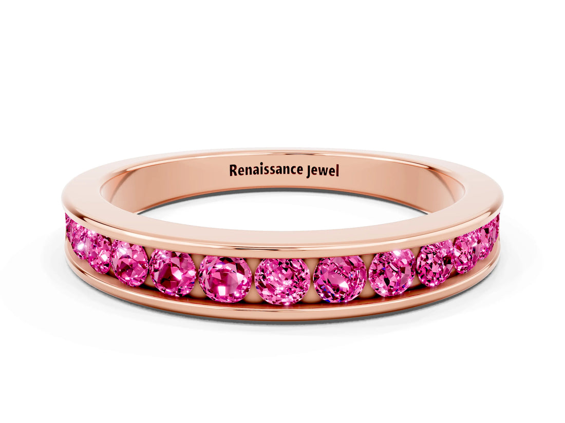 Rose gold Channel Set Round Pink Sapphire Eternity Band_18