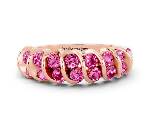 Rose gold Channel Set Round Pink Sapphire Multi-Row Band