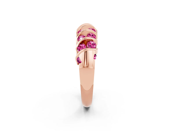 Rose gold Channel Set Round Pink Sapphire Multi-Row Band