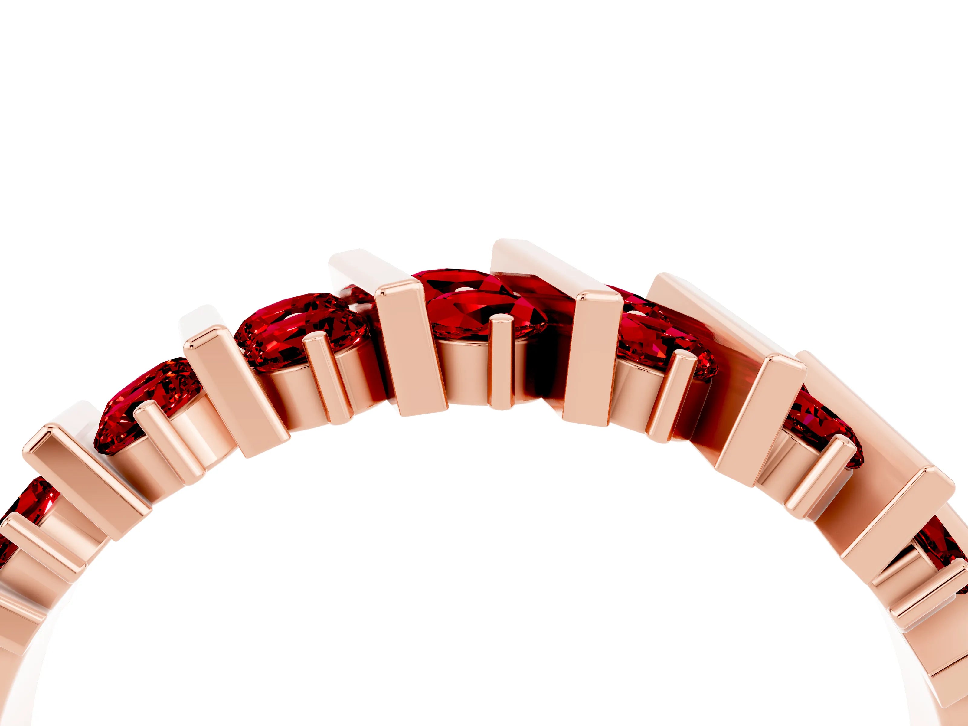 Rose gold Channel Set Round Ruby Anniversary Band with Vertical Prongs_10