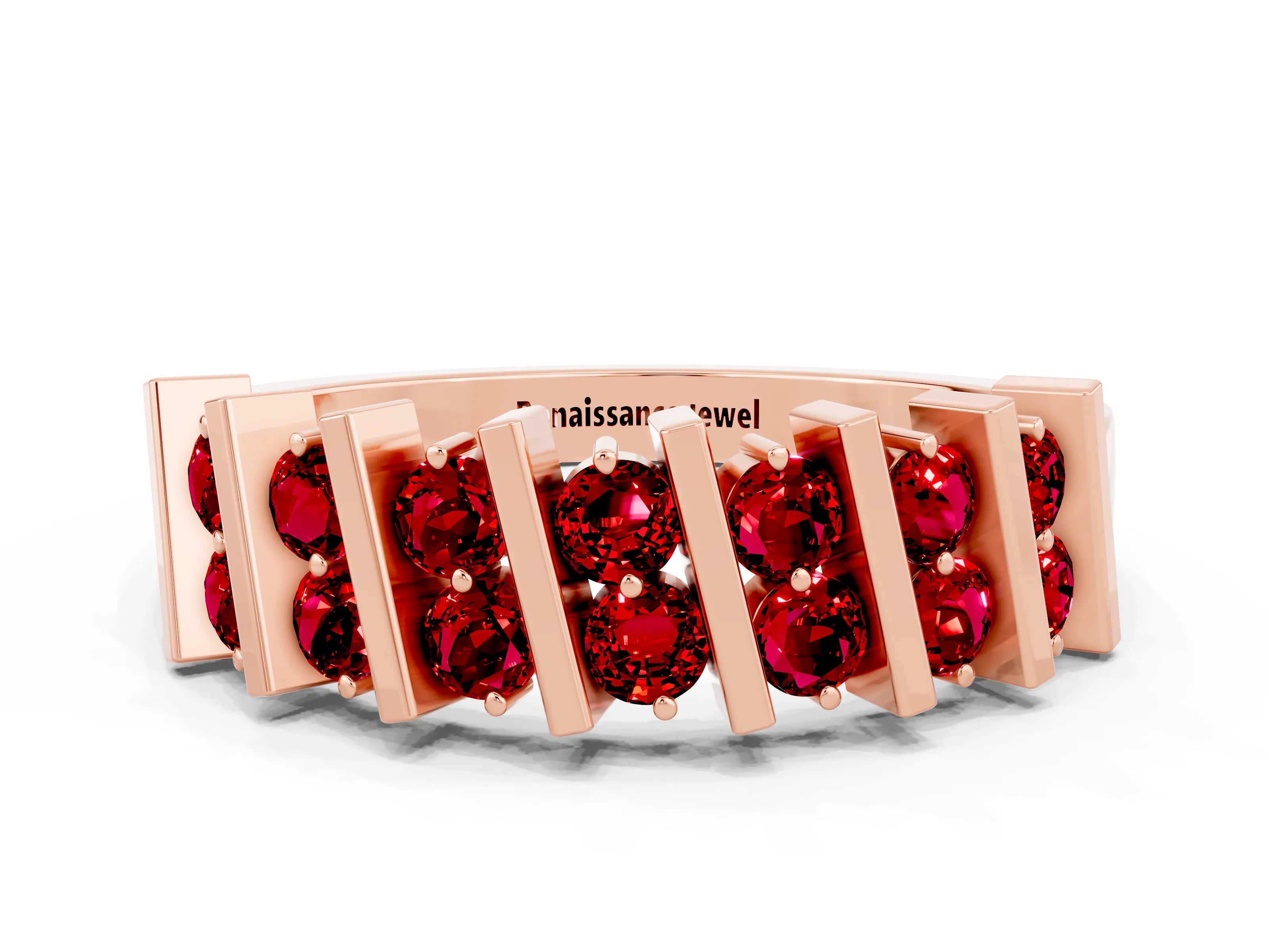Rose gold Channel Set Round Ruby Anniversary Band with Vertical Prongs_6
