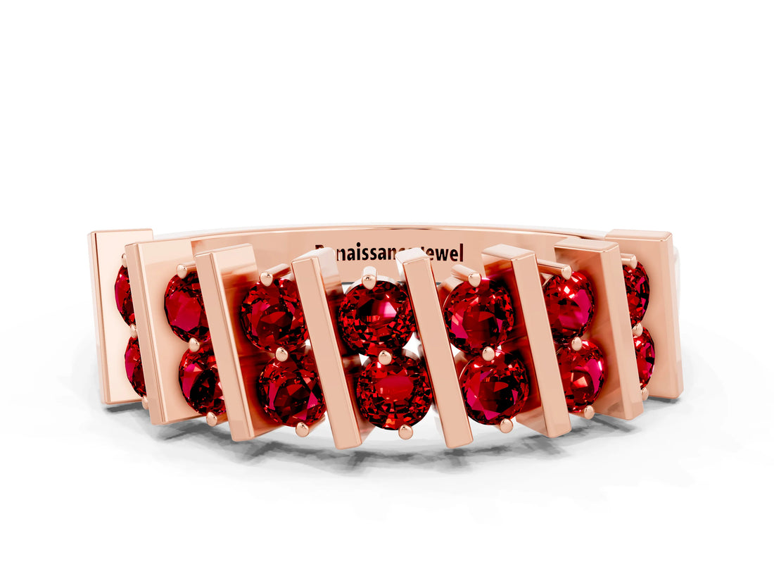 Rose gold Channel Set Round Ruby Anniversary Band with Vertical Prongs_6
