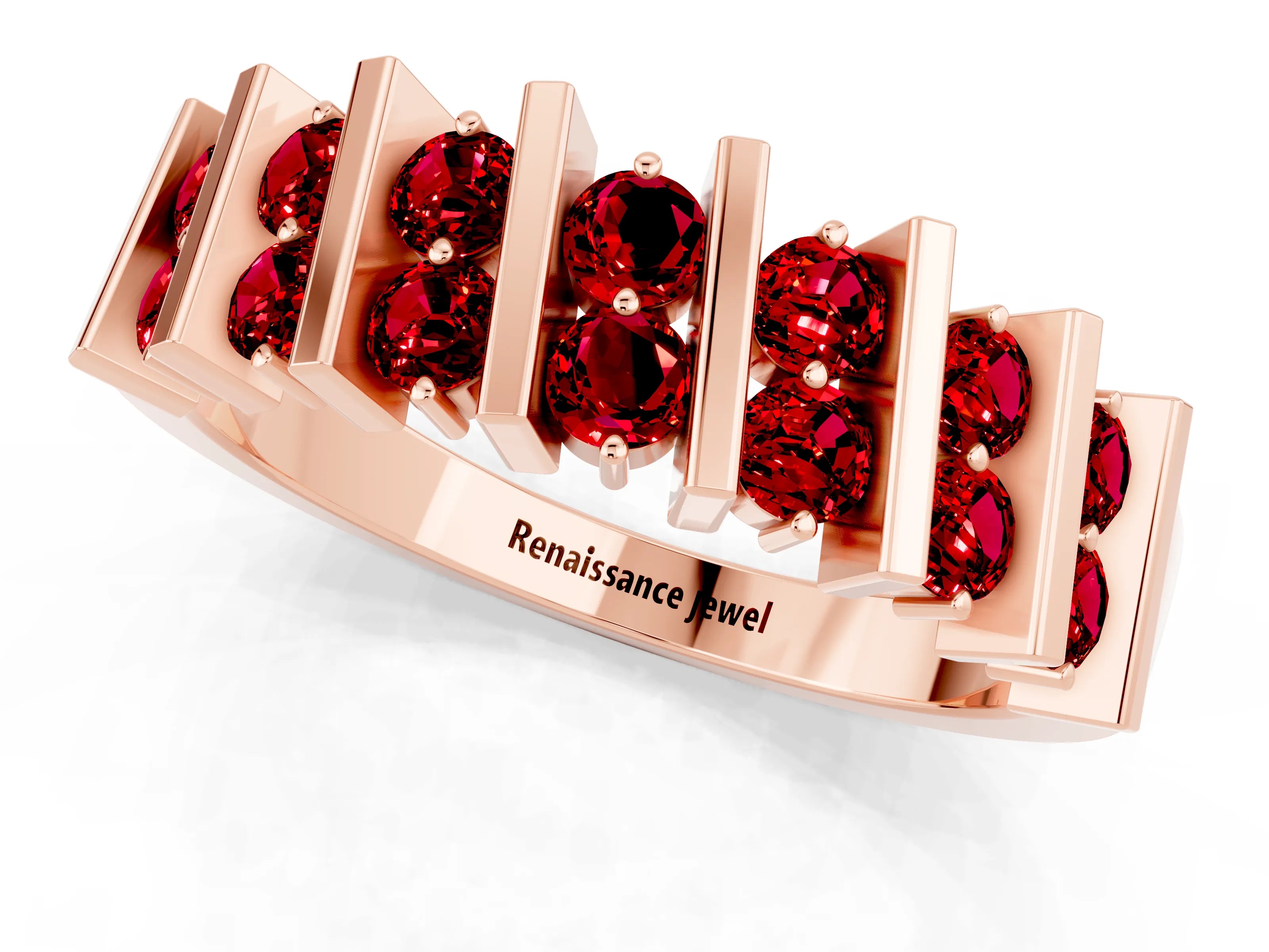 Rose gold Channel Set Round Ruby Anniversary Band with Vertical Prongs_7
