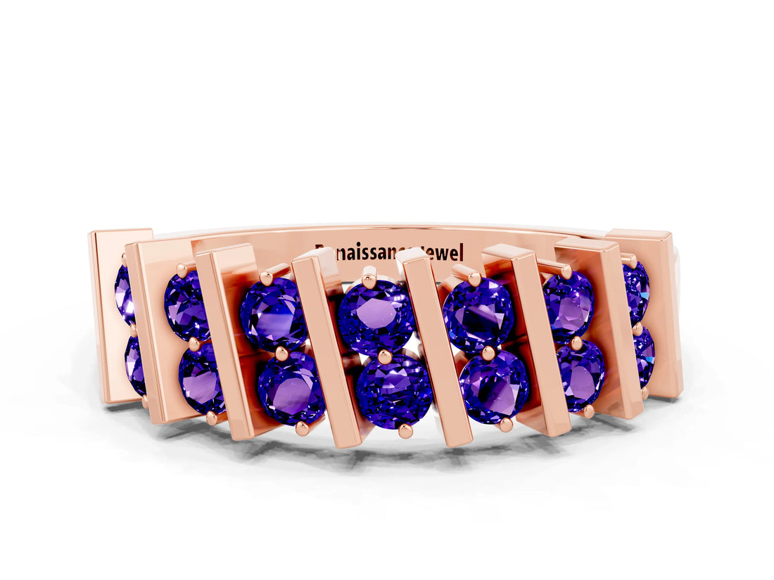 Rose gold Channel Set Round Tanzanite Anniversary Band with Vertical Prongs_6