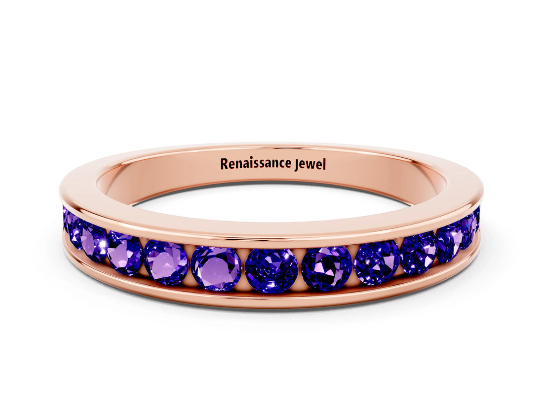 Rose gold Channel Set Round Tanzanite Eternity Band_6