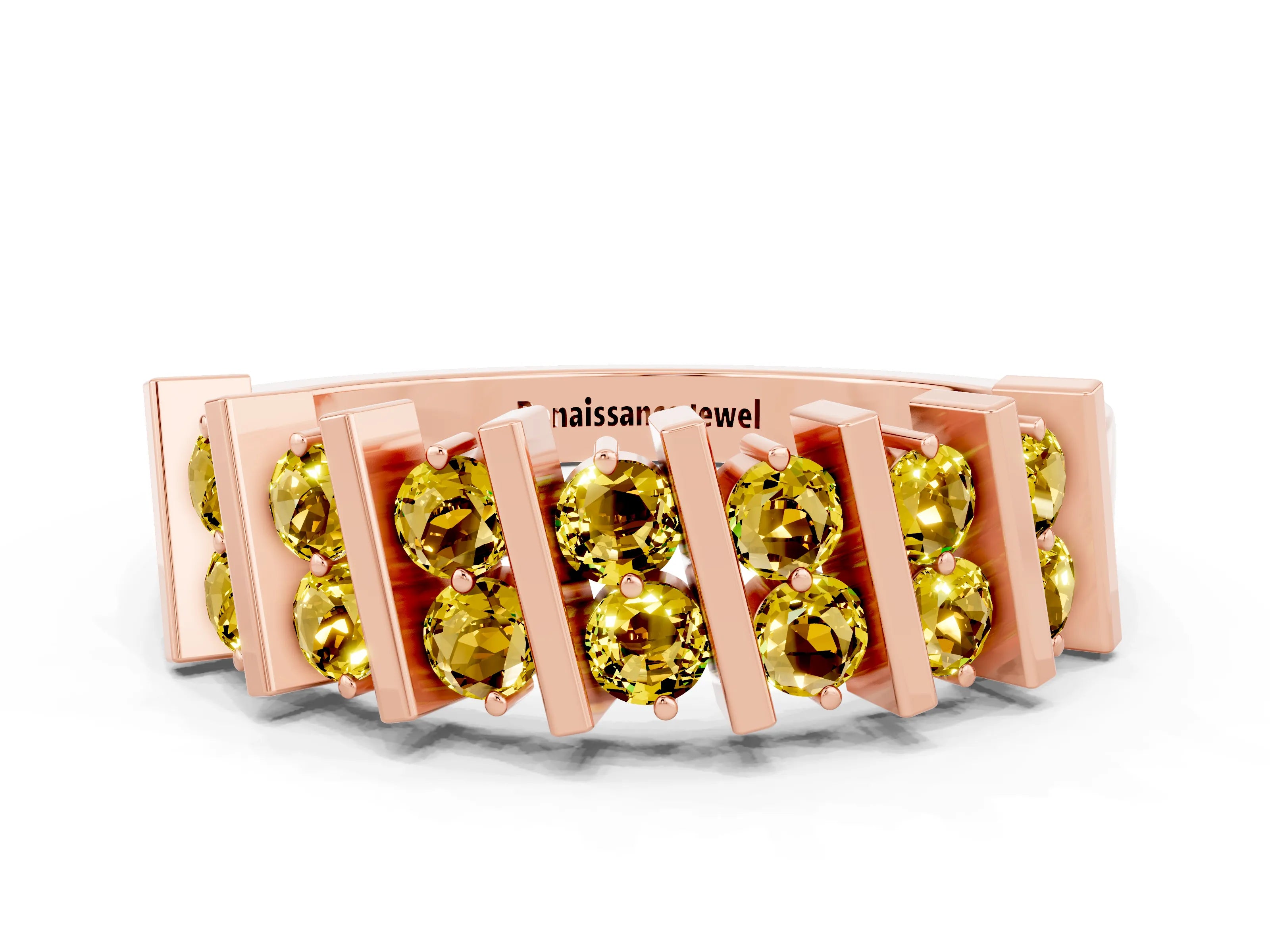 Rose gold Channel Set Round Yellow Sapphire Anniversary Band with Vertical Prongs_6