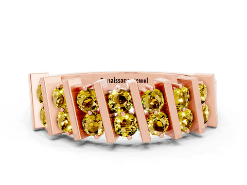 Rose gold Channel Set Round Yellow Sapphire Anniversary Band with Vertical Prongs_6