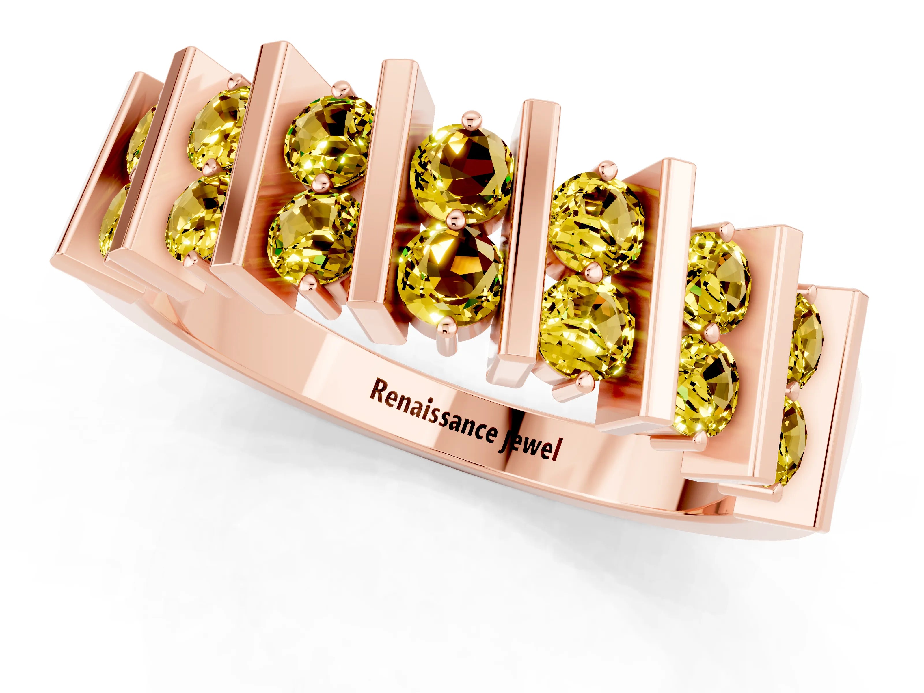 Rose gold Channel Set Round Yellow Sapphire Anniversary Band with Vertical Prongs_7