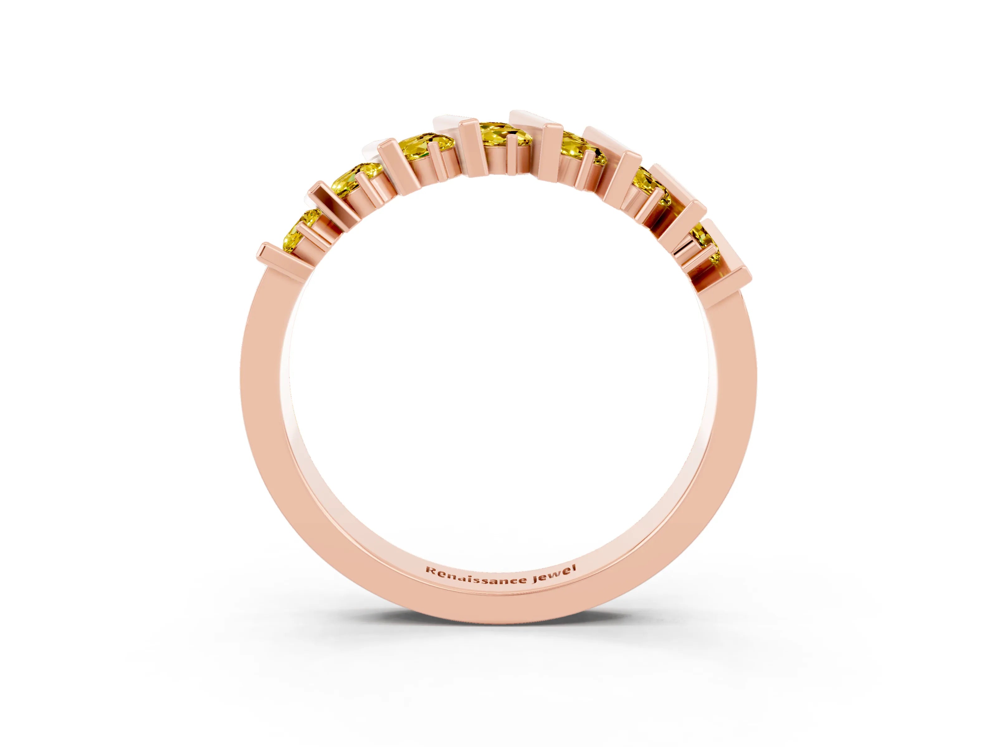 Rose gold Channel Set Round Yellow Sapphire Anniversary Band with Vertical Prongs_9