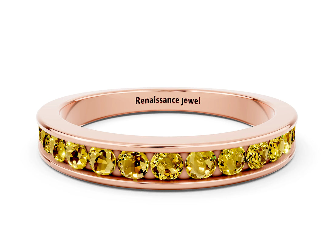 Rose gold Channel Set Round Yellow Sapphire Eternity Band_18