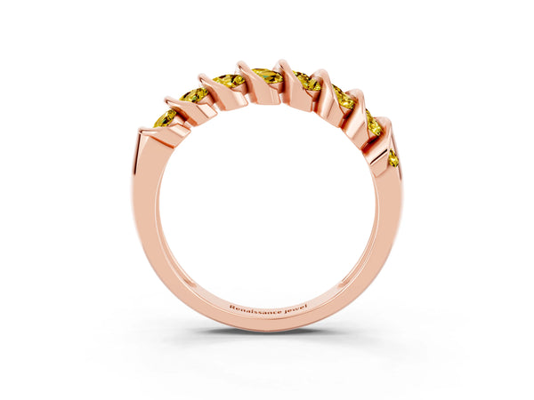 Rose gold Channel Set Round Yellow Sapphire Multi-Row Band