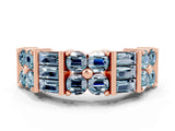 Rose gold Channel Set Round and Baguette Aquamarine Anniversary Band with Prong Setting_18