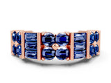 Rose gold Channel Set Round and Baguette Blue Sapphire Anniversary Band with Prong Setting_18
