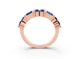 Rose gold Channel Set Round and Baguette Blue Sapphire Anniversary Band with Prong Setting_21