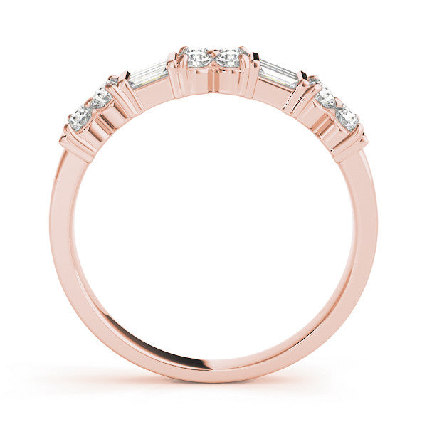 Rose gold Channel Set Round and Baguette Diamond Anniversary Band with Prong Setting 1