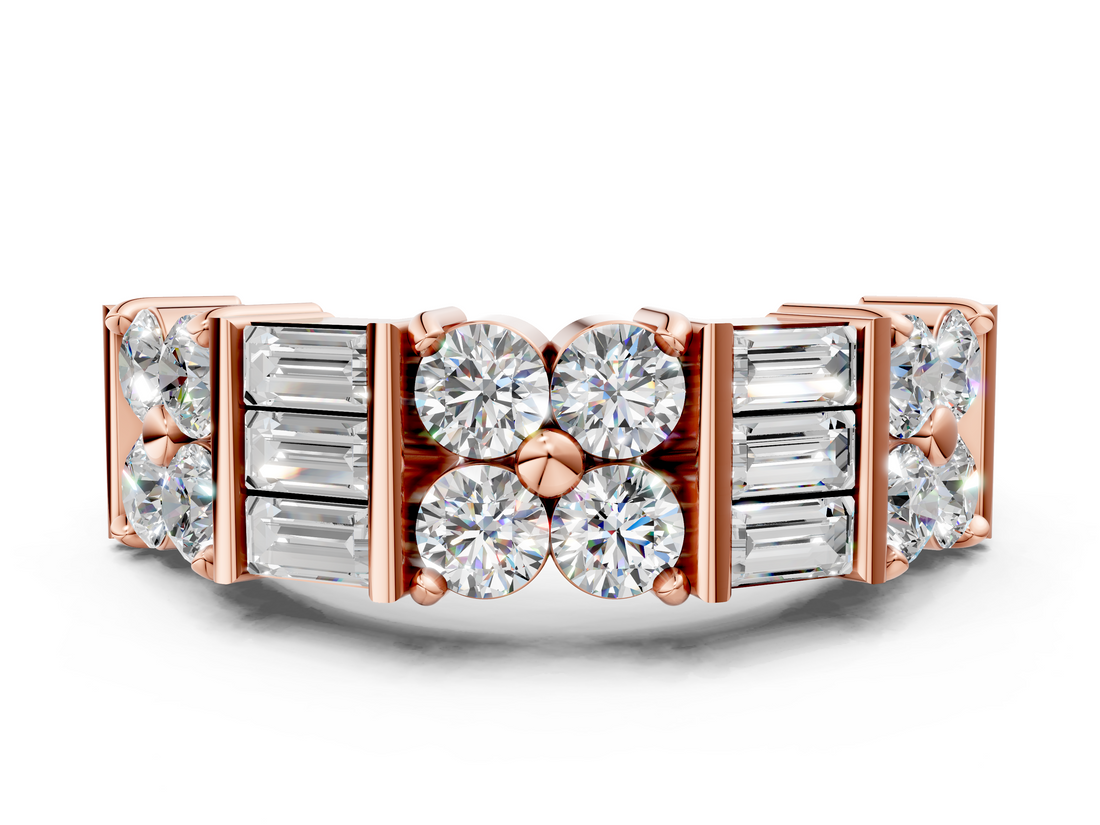Rose gold Channel Set Round and Baguette Diamond Anniversary Band with Prong Setting_197