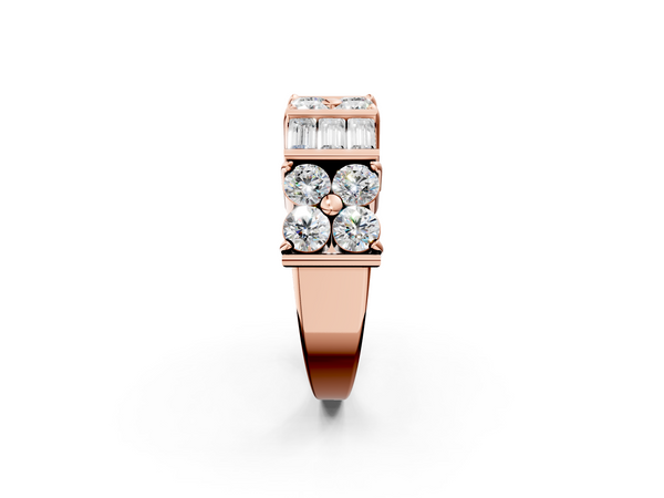 Rose gold Channel Set Round and Baguette Diamond Anniversary Band with Prong Setting
