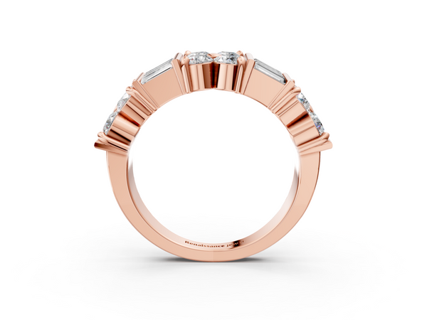 Rose gold Channel Set Round and Baguette Diamond Anniversary Band with Prong Setting