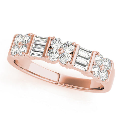 Rose gold Channel Set Round and Baguette Diamond Anniversary Band with Prong Setting